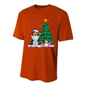 Rough Collie Dog Xmas Tree Lights Reindeer Hat Christmas Performance Sprint T-Shirt