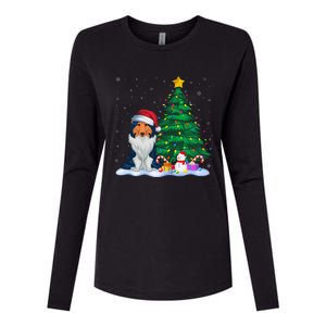 Rough Collie Dog Xmas Tree Lights Reindeer Hat Christmas Womens Cotton Relaxed Long Sleeve T-Shirt