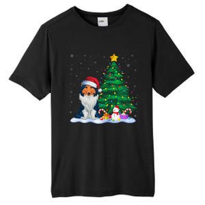 Rough Collie Dog Xmas Tree Lights Reindeer Hat Christmas Tall Fusion ChromaSoft Performance T-Shirt