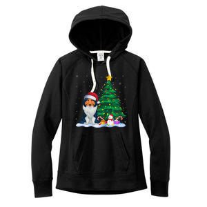 Rough Collie Dog Xmas Tree Lights Reindeer Hat Christmas Women's Fleece Hoodie