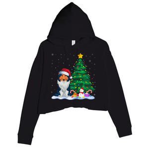 Rough Collie Dog Xmas Tree Lights Reindeer Hat Christmas Crop Fleece Hoodie