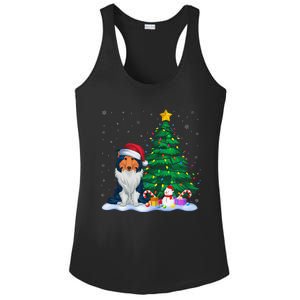 Rough Collie Dog Xmas Tree Lights Reindeer Hat Christmas Ladies PosiCharge Competitor Racerback Tank