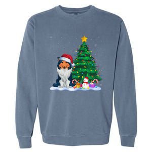 Rough Collie Dog Xmas Tree Lights Reindeer Hat Christmas Garment-Dyed Sweatshirt