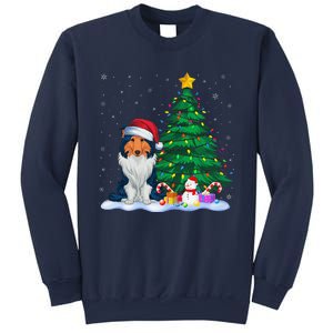 Rough Collie Dog Xmas Tree Lights Reindeer Hat Christmas Sweatshirt