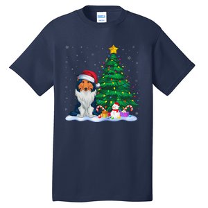 Rough Collie Dog Xmas Tree Lights Reindeer Hat Christmas Tall T-Shirt