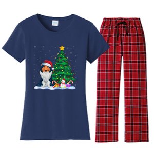 Rough Collie Dog Xmas Tree Lights Reindeer Hat Christmas Women's Flannel Pajama Set