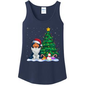 Rough Collie Dog Xmas Tree Lights Reindeer Hat Christmas Ladies Essential Tank