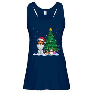 Rough Collie Dog Xmas Tree Lights Reindeer Hat Christmas Ladies Essential Flowy Tank