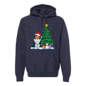 Rough Collie Dog Xmas Tree Lights Reindeer Hat Christmas Premium Hoodie