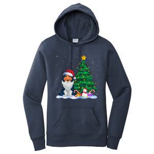 Rough Collie Dog Xmas Tree Lights Reindeer Hat Christmas Women's Pullover Hoodie