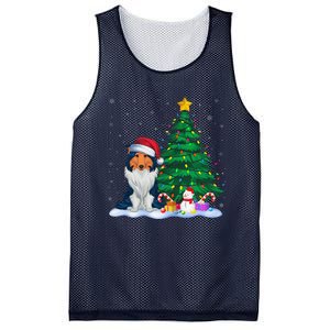 Rough Collie Dog Xmas Tree Lights Reindeer Hat Christmas Mesh Reversible Basketball Jersey Tank