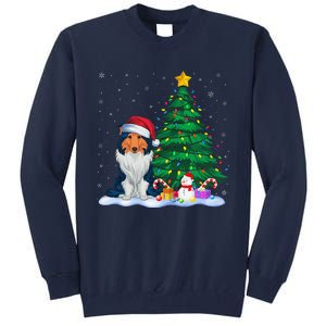 Rough Collie Dog Xmas Tree Lights Reindeer Hat Christmas Tall Sweatshirt