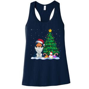 Rough Collie Dog Xmas Tree Lights Reindeer Hat Christmas Women's Racerback Tank