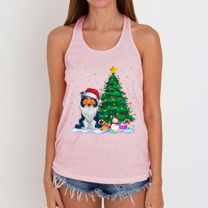 Rough Collie Dog Xmas Tree Lights Reindeer Hat Christmas Women's Knotted Racerback Tank