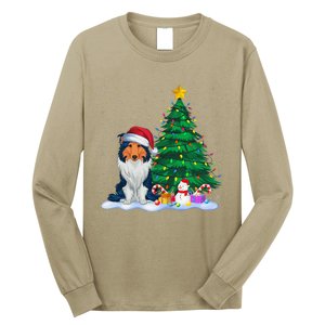 Rough Collie Dog Xmas Tree Lights Reindeer Hat Christmas Long Sleeve Shirt