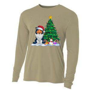 Rough Collie Dog Xmas Tree Lights Reindeer Hat Christmas Cooling Performance Long Sleeve Crew