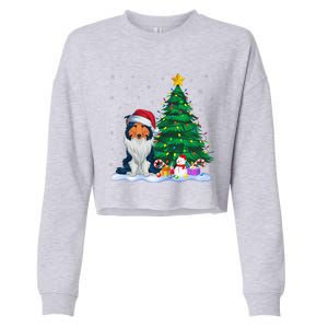 Rough Collie Dog Xmas Tree Lights Reindeer Hat Christmas Cropped Pullover Crew