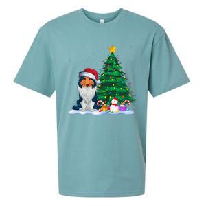 Rough Collie Dog Xmas Tree Lights Reindeer Hat Christmas Sueded Cloud Jersey T-Shirt