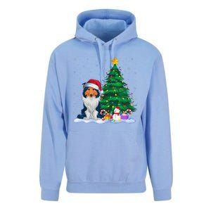 Rough Collie Dog Xmas Tree Lights Reindeer Hat Christmas Unisex Surf Hoodie