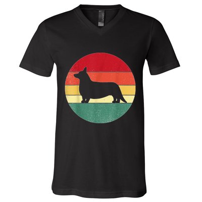 Retro Corgi Dog Owner Pet Lover Welsh Corgi Father Novelty V-Neck T-Shirt