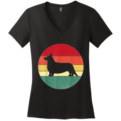 Retro Corgi Dog Owner Pet Lover Welsh Corgi Father Novelty Women's V-Neck T-Shirt