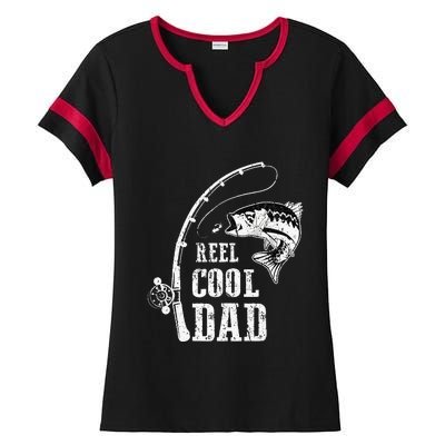 Reel Cool Dad Fishing Daddy Fathers Day Ladies Halftime Notch Neck Tee