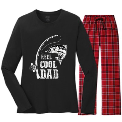 Reel Cool Dad Fishing Daddy Fathers Day Women's Long Sleeve Flannel Pajama Set 