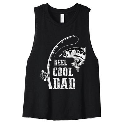 Reel Cool Dad Fishing Daddy Fathers Day Women's Racerback Cropped Tank