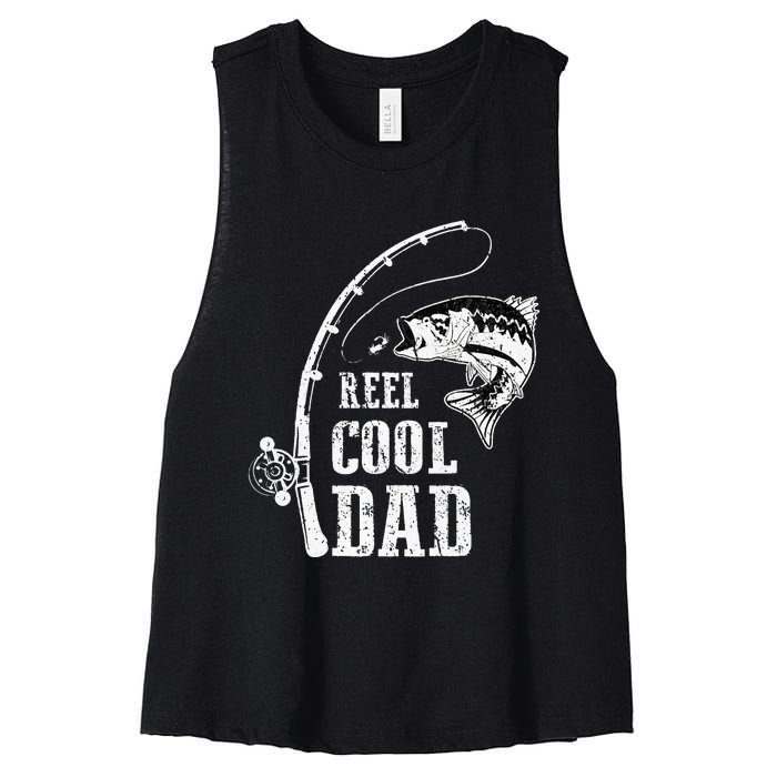 Reel Cool Dad Fishing Daddy Fathers Day Women's Racerback Cropped Tank