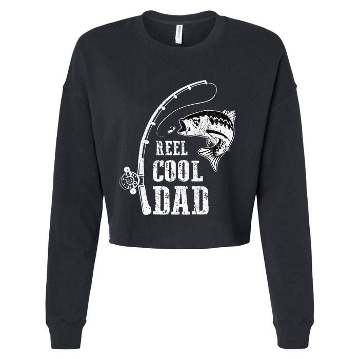 Reel Cool Dad Fishing Daddy Fathers Day Cropped Pullover Crew