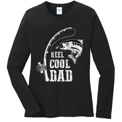 Reel Cool Dad Fishing Daddy Fathers Day Ladies Long Sleeve Shirt