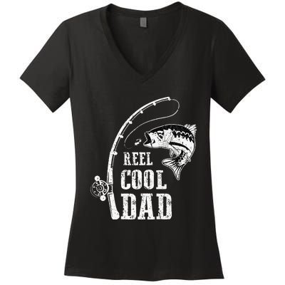 Reel Cool Dad Fishing Daddy Fathers Day Women's V-Neck T-Shirt