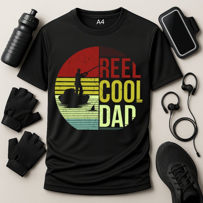 Reel Cool Dad Funny Fishing Fish Cooling Performance Crew T-Shirt