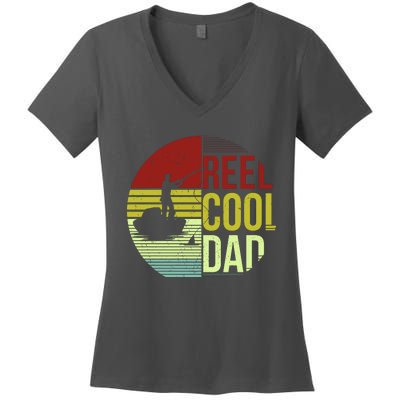 Reel Cool Dad Funny Fishing Fish Women's V-Neck T-Shirt