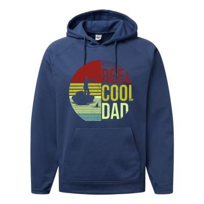 Reel Cool Dad Funny Fishing Fish Performance Fleece Hoodie