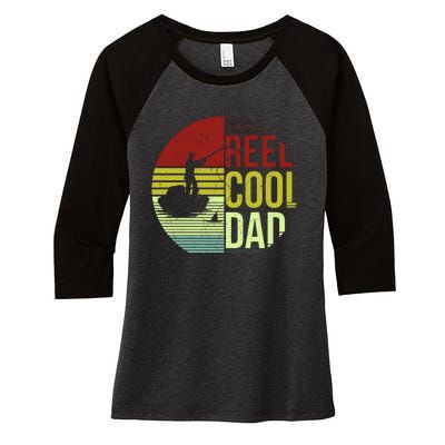 Reel Cool Dad Funny Fishing Fish Women's Tri-Blend 3/4-Sleeve Raglan Shirt