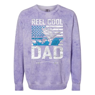 Reel Cool Dad American Flag Fishing Birthday Gift Colorblast Crewneck Sweatshirt