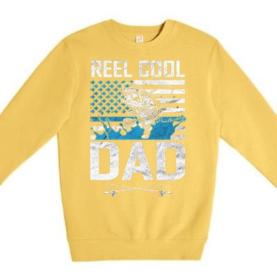 Reel Cool Dad American Flag Fishing Birthday Gift Premium Crewneck Sweatshirt