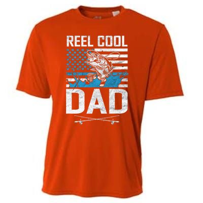 Reel Cool Dad American Flag Fishing Birthday Gift Cooling Performance Crew T-Shirt