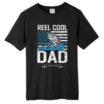 Reel Cool Dad American Flag Fishing Birthday Gift Tall Fusion ChromaSoft Performance T-Shirt