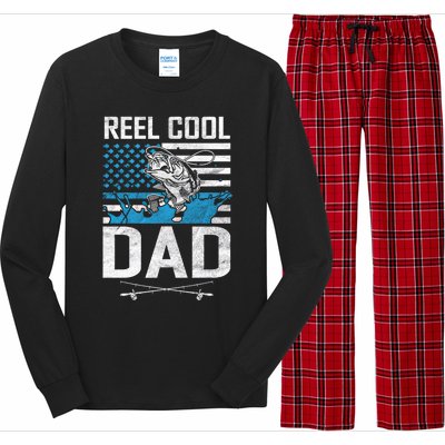 Reel Cool Dad American Flag Fishing Birthday Gift Long Sleeve Pajama Set