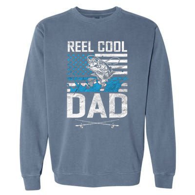 Reel Cool Dad American Flag Fishing Birthday Gift Garment-Dyed Sweatshirt