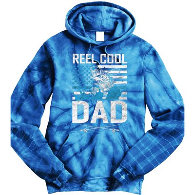 Reel Cool Dad American Flag Fishing Birthday Gift Tie Dye Hoodie