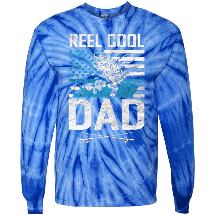 Reel Cool Dad American Flag Fishing Birthday Gift Tie-Dye Long Sleeve Shirt