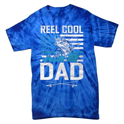 Reel Cool Dad American Flag Fishing Birthday Gift Tie-Dye T-Shirt