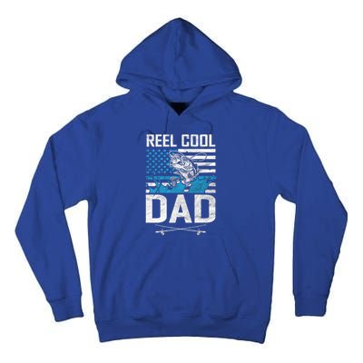 Reel Cool Dad American Flag Fishing Birthday Gift Tall Hoodie