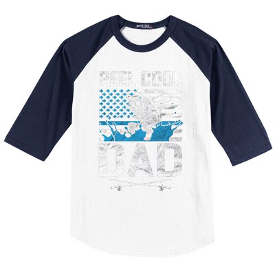 Reel Cool Dad American Flag Fishing Birthday Gift Baseball Sleeve Shirt