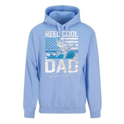 Reel Cool Dad American Flag Fishing Birthday Gift Unisex Surf Hoodie