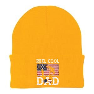 Reel Cool Dad Funny 4th Of July American Flag Fishing Dad Gift Knit Cap Winter Beanie