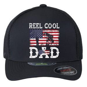 Reel Cool Dad Funny 4th Of July American Flag Fishing Dad Gift Flexfit Unipanel Trucker Cap